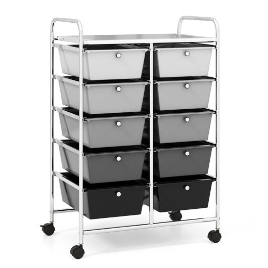 10-Drawer Rolling Storage Cart-Gray