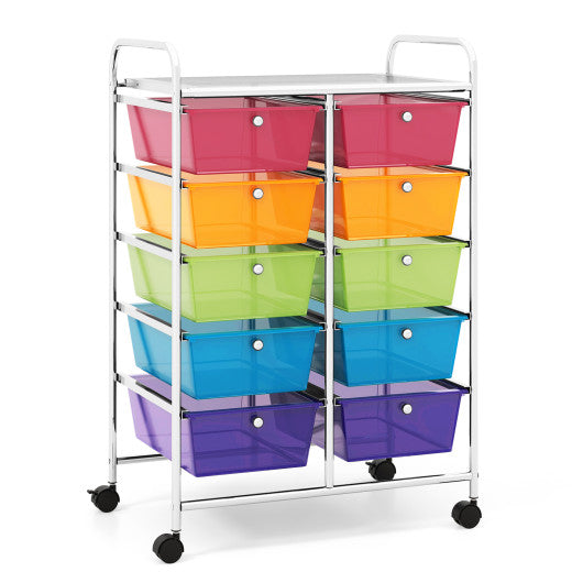 10-Drawer Rolling Storage Cart-Transparent Multicolor