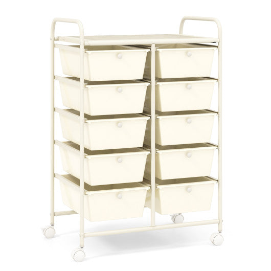 10-Drawer Rolling Storage Cart-White