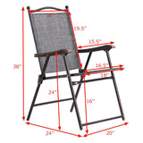 Set of 2 Patio Folding Sling Back Camping Deck Chairs-Gray