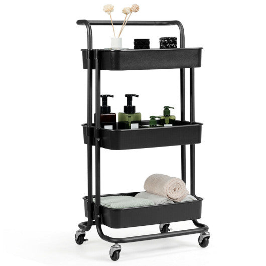 3-Tier Utility Cart Storage Rolling Cart with Casters-Black