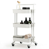 3-Tier Utility Cart Storage Rolling Cart with Casters-White