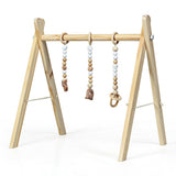 Portable 3 Wooden Newborn Baby Exercise Activity Gym Teething Toys Hanging Bar-Natural