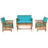 4 Pieces Patio Solid Wood Furniture Set-Blue