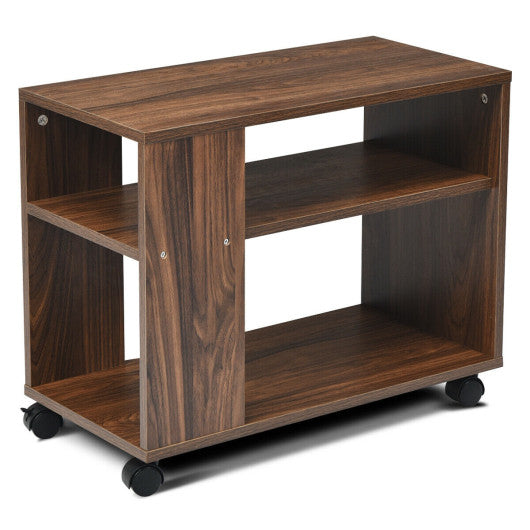 Multifunctional 3-Tier Side Table with Wheels and Large Storage Shelf