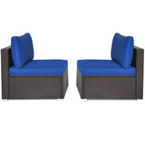 2 Pieces Patio Rattan Armless Sofa Set with 2 Cushions and 2 Pillows-Navy