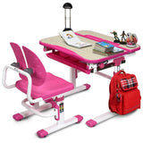 Height Adjustable Kids Study Desk and Chair Set-Pink