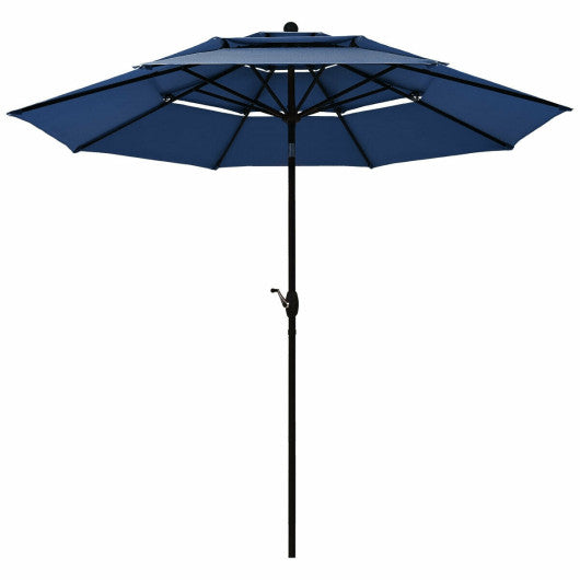 10' 3 Tier Patio Umbrella Aluminum Sunshade Shelter Double Vented without Base-Navy