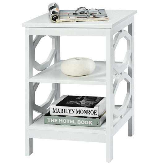 3-tier Nightstand Sofa Side End Accent Table-White