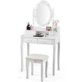 Makeup Vanity Dressing Table Set with Dimmable Bulbs Cushioned Stool-White