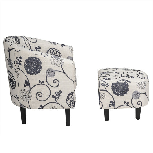 Modern Accent Tub Chair and Ottoman Set with Fabric Upholstered-Gray