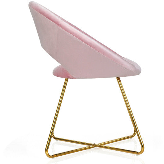 Modern Accent Velvet Dining Arm Chair with Golden Metal Legs and Soft Cushion-Pink