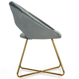 Modern Accent Velvet Dining Arm Chair with Golden Metal Legs and Soft Cushion-Gray