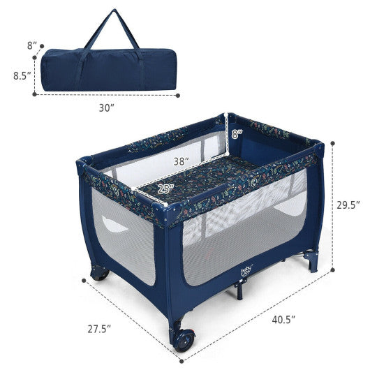 Portable Baby Playpen with Mattress Foldable Design-Blue