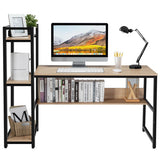 59-Inch Computer Desk Home Office Workstation 4-Tier Storage Shelves-Natural