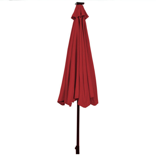 10' Solar LED Lighted Patio Market Umbrella Shade Tilt Adjustment Crank-Dark Red