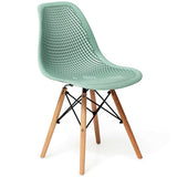 2 Pcs Modern Plastic Hollow Chair Set with Wood Leg-Green