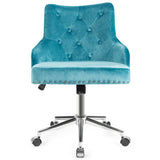 Tufted Upholstered Swivel Computer Desk Chair with Nailed Tri-Turquoise