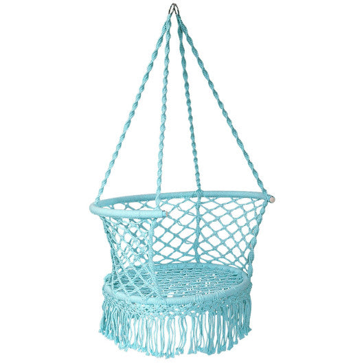 Hanging Hammock Chair with 330 Pounds Capacity and Cotton Rope Handwoven Tassels Design-Turquoise