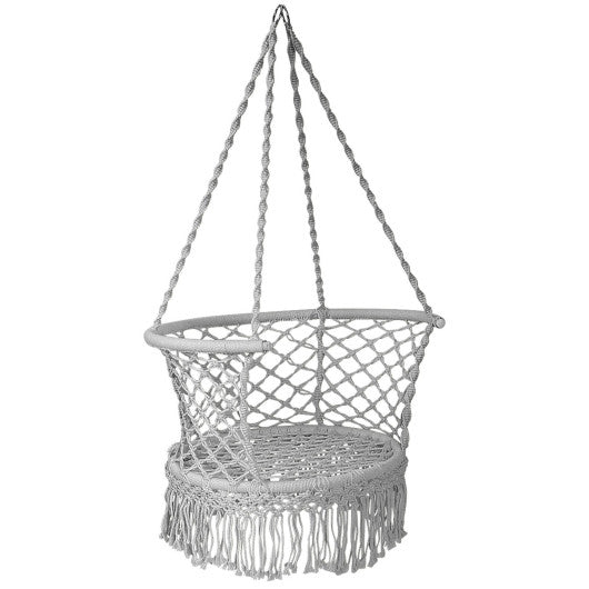 Hanging Hammock Chair with 330 Pounds Capacity and Cotton Rope Handwoven Tassels Design-Gray