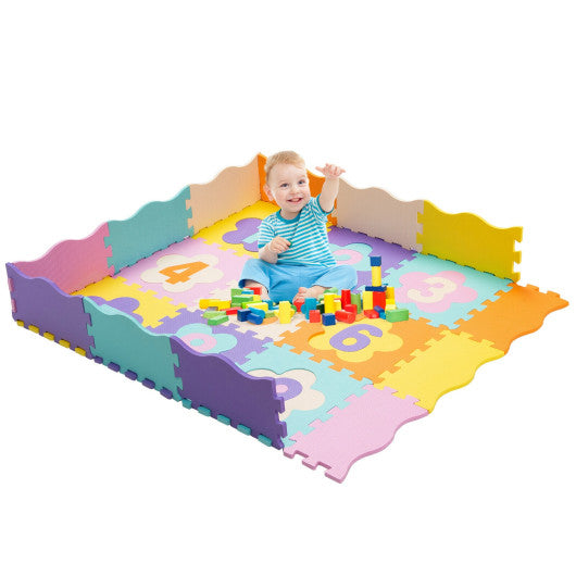 75 Pieces Baby Foam Interlocking Play Mat with Fence with Detachable Numbers