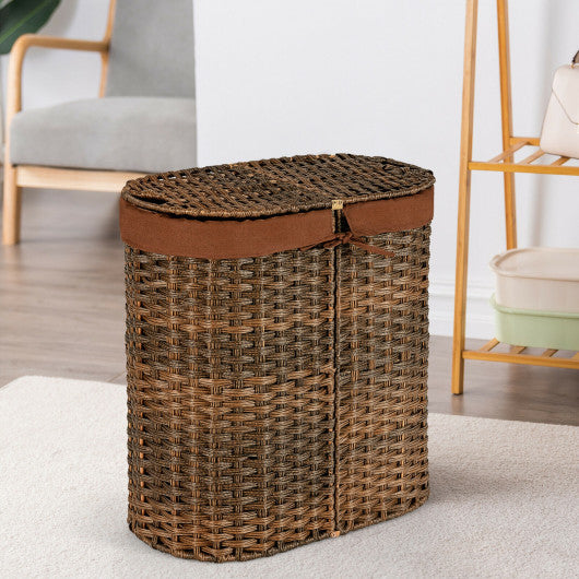 Handwoven Laundry Hamper Basket with 2 Removable Liner Bags-Brown