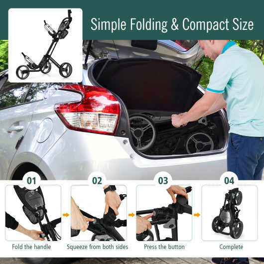 Folding 3 Wheels Golf Push Cart with Brake Scoreboard Adjustable Handle-Gray