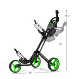 Folding 3 Wheels Golf Push Cart with Brake Scoreboard Adjustable Handle-Green