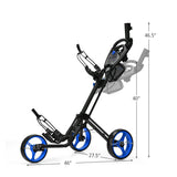 Folding 3 Wheels Golf Push Cart with Brake Scoreboard Adjustable Handle-Blue