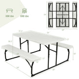 Indoor and Outdoor Folding Picnic Table Bench Set with Wood-like Texture-White