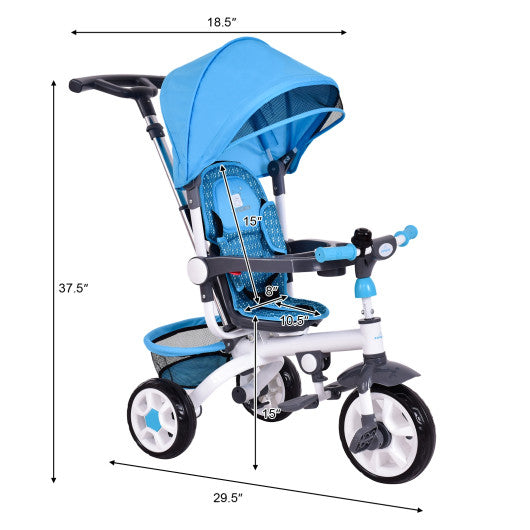 4-in-1 Detachable Baby Stroller Tricycle with Round Canopy -Blue