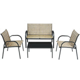 4 Pieces Patio Furniture Set with Glass Top Coffee Table-Brown