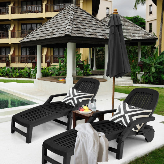 Adjustable Patio Sun Lounger with Weather Resistant Wheels-Black