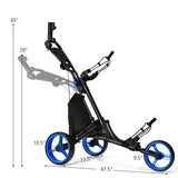 Folding 3 Wheels Golf Push Cart with Bag Scoreboard Adjustable Handle-Blue