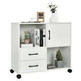 Mobile File Cabinet with Lateral Printer Stand and Storage Shelves -White