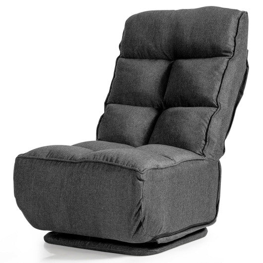 360-Degree Swivel Folding Floor Chair with 6 Adjustable Positions-Gray