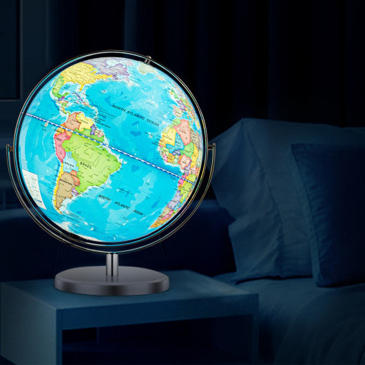 13" Illuminated World Globe 720° Rotating Map with LED Light