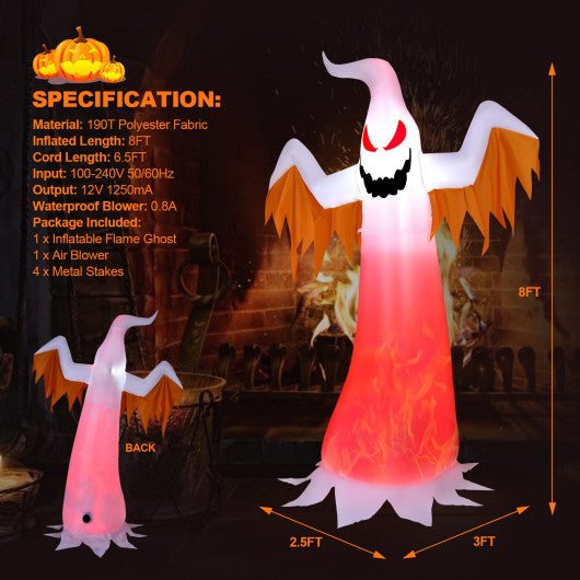 8 Feet Halloween Inflatable Ghost with Rotatable Flame LED Lights