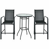 3 Pieces Outdoor Patio Bar Table Stool Set-Black