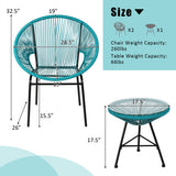 3PCS Patio Acapulco Furniture Bistro Set with GlassTable-Turquoise