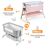 Baby Bassinet Bedside Sleeper with Storage Basket and Wheel for Newborn-Pink