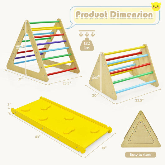 3 in 1 Wooden Set of 2 Triangle Climber with Ramp for Slid