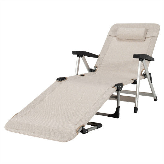 Beach Folding Chaise Lounge Recliner with 7 Adjustable Position-Beige