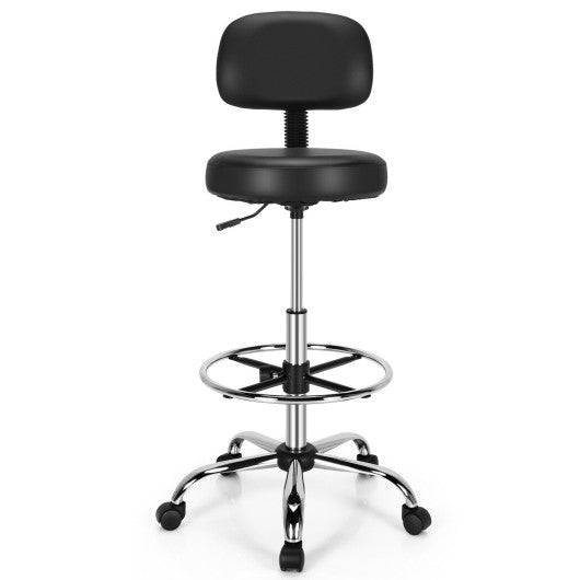 Swivel Drafting Chair with Retractable Mid Back and Adjustable Foot Ring-Black