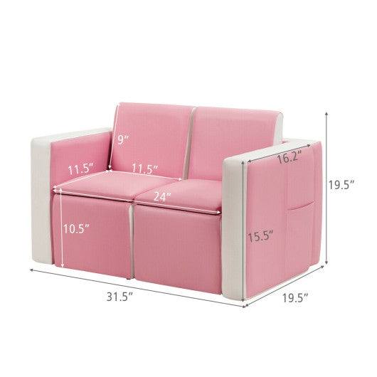 Multi-functional Kids Sofa Table Chair Set-Pink