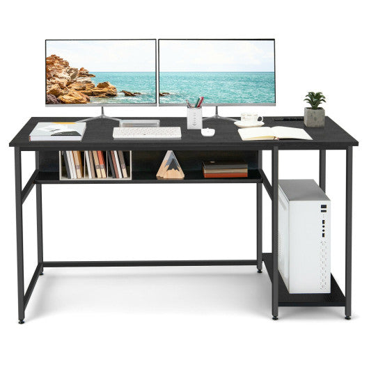 55 Inch Computer Desk with Power Outlets and USB Ports for Home and Office-Black
