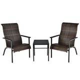 3 Pieces Patio Rattan Bistro Set with High Backrest and Armrest-Brown