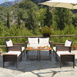 7 Pieces Patio Rattan Cushioned Conversation Furniture Set