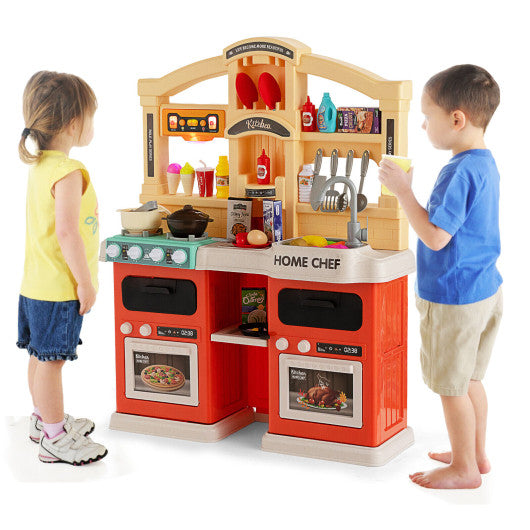 69 Pieces Kitchen Playset Toys with Realistic Lights and Sounds-Orange