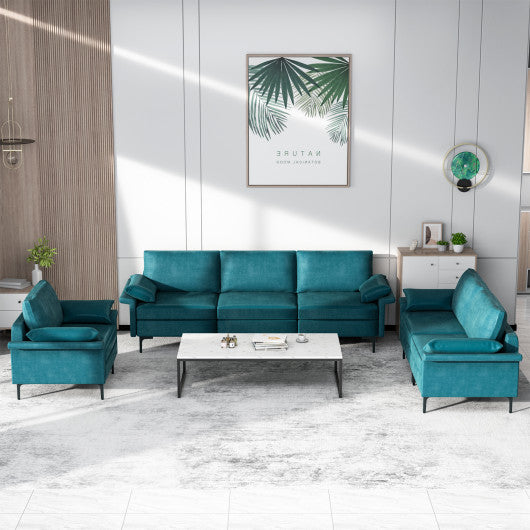 Large 3-Seat Sofa Sectional with Metal Legs and 2 USB Ports for 3-4 people-Turquoise